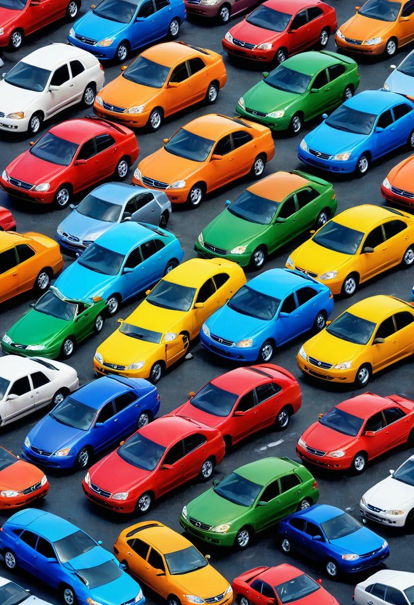 A visually engaging collage featuring various automobiles driving on winding roads, surrounded by insurance symbols like shields and dollar signs. Include a diverse group of drivers discussing their coverage options with bright, eye-catching discount tags floating around. The scene should convey a sense of guidance and safety, with a clear blue sky in the background. vibrant colors. super-realistic.